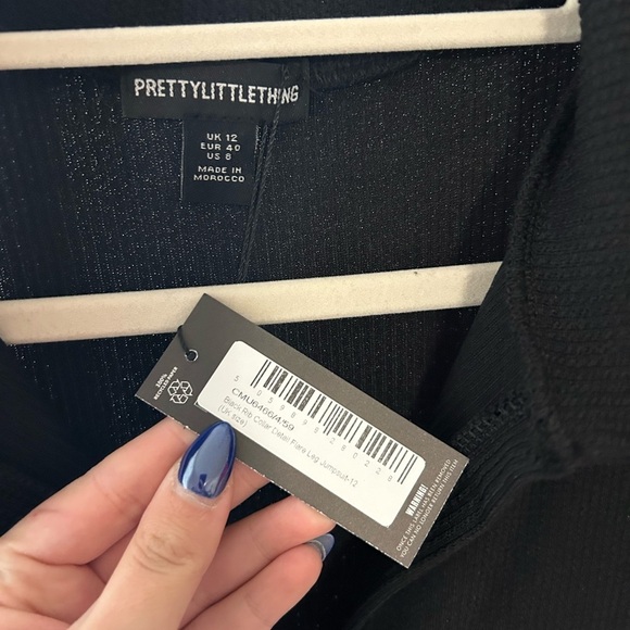 PLT black rib collar detail flare leg jumpsuit - Picture 3 of 3